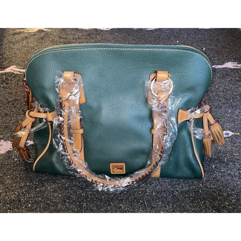 DOONEY & BOURKE Florentine Domed Buckle Satchel Green Tassel Bottom Studs